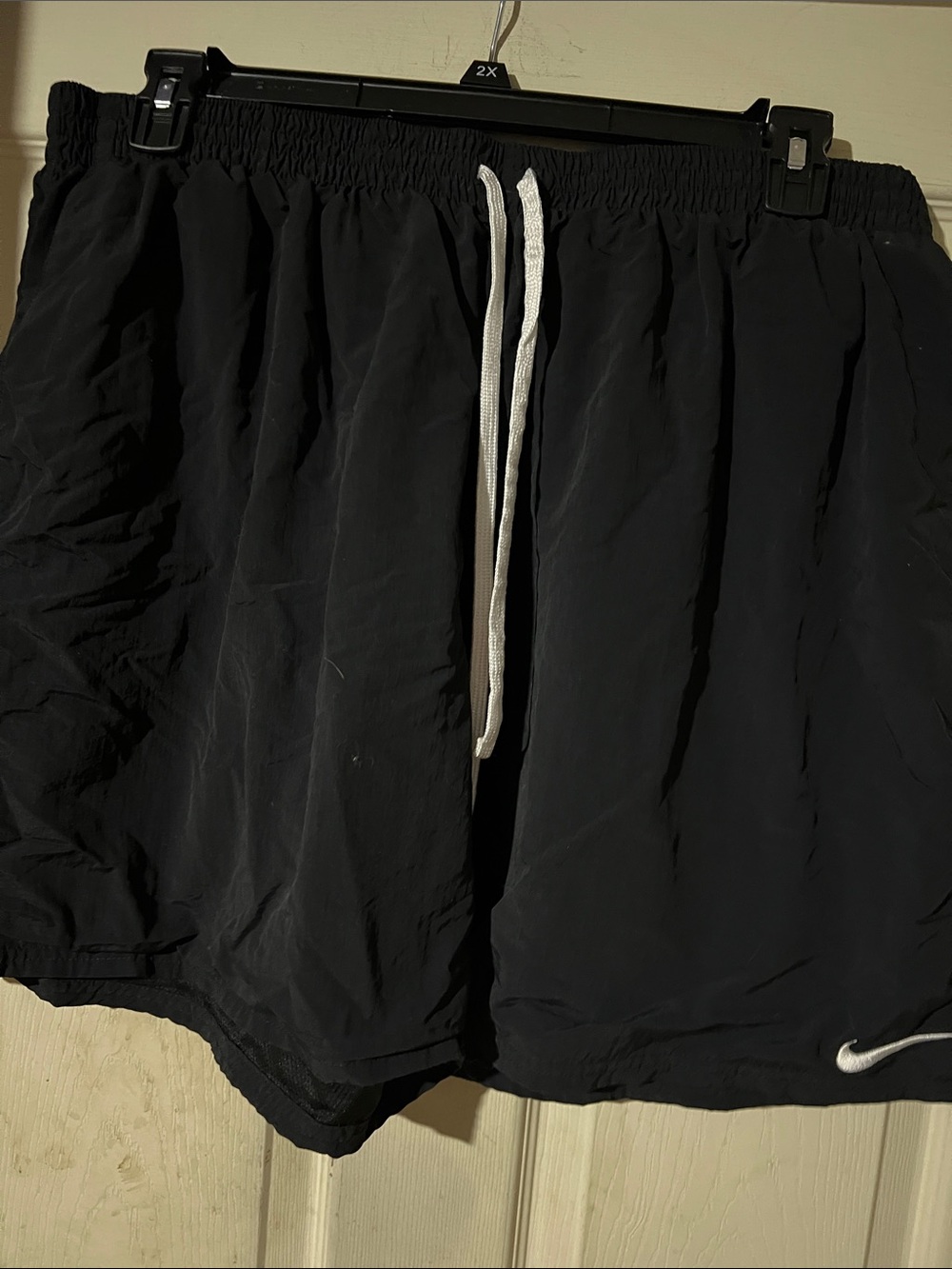 Nike Men's Black Athletic Shorts with White Drawstring and pockets